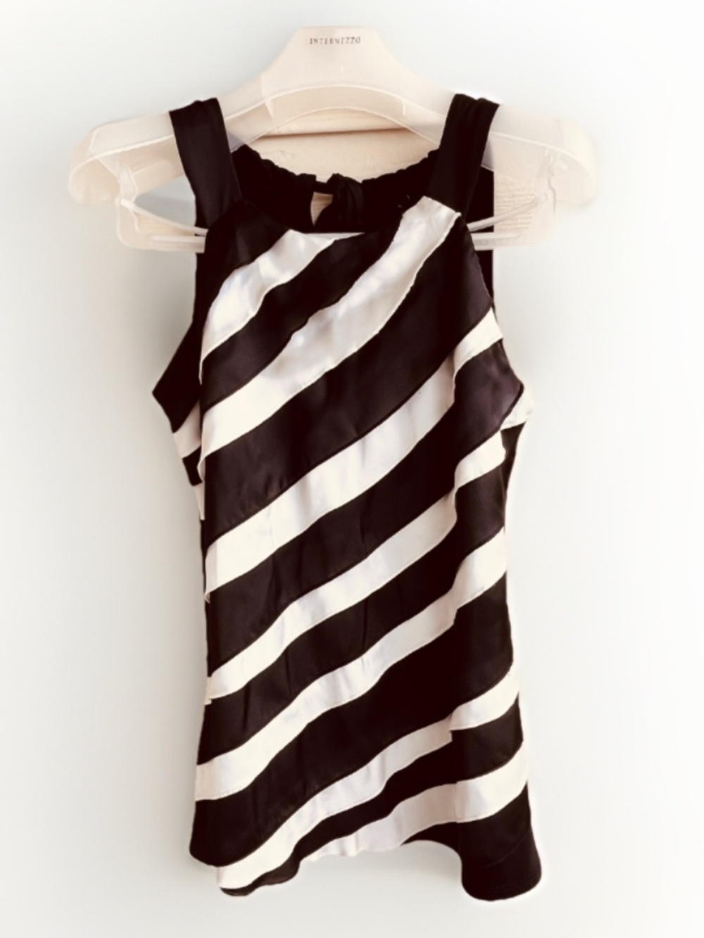 WHBM Striped Layered Satin Halter Top Knit Jersey Back Size S PTP 17" NO TAGS